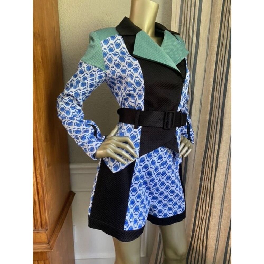 EUC Peter Pilotto Color Block Patchwork Jacket Shorts Suit Set M 8